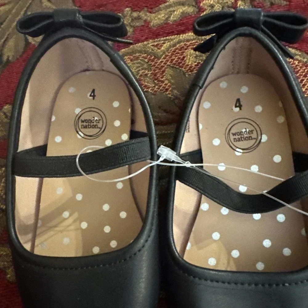 Infant Toddler Girls Size 4 Mary Jane Ballerina Black Slip On Dress Shoes